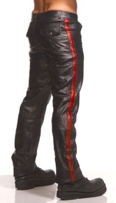 Police Leather Pants with Red Stripe 